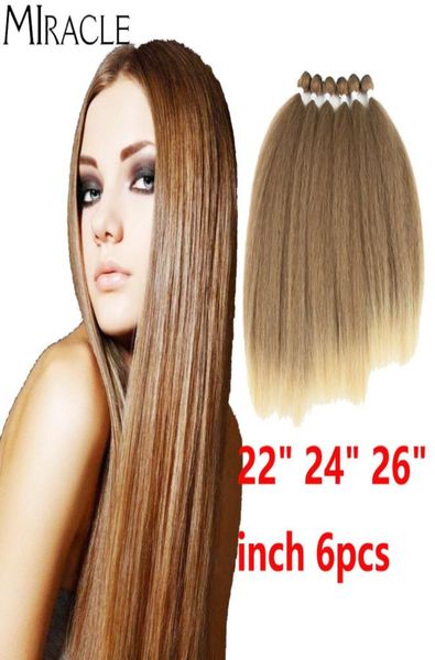 

miracle hair weave 26inch synthetic extensions yaki straight bundles ombre brown kinky curly bundle 2202169911608, Black;brown