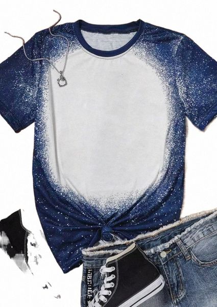 

navy tie-dyed round neck short sleeve t-shirt l4f0#, White