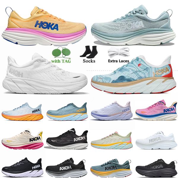 

hoka one one bondi 8 running shoes women men designer clifton 8 carbon x 2 athletic shoe shock absorbing road fashion sneakers highway climb, Black