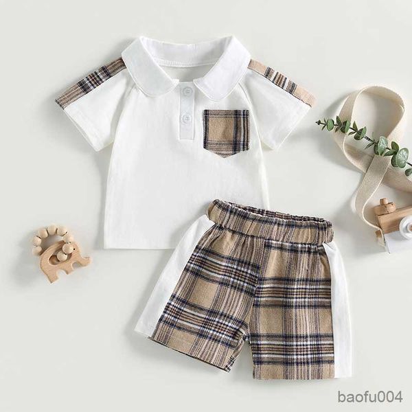 

clothing sets baby kids boys summer shorts set children clothing short sleeve turn-down collar shirt with elastic waist plaid shorts r230518, White