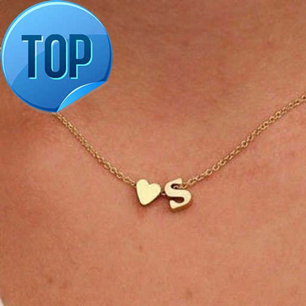 

jy dainty stainless steel gold heart choker necklace 26 alphabet letter name choker initial necklace with heart, Silver