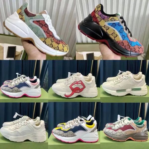 

luxury designer shoes rhyton sneakers causal shoes beige men trainers vintage chaussures ladies with box size 35-45 gg''sneakers r, Black
