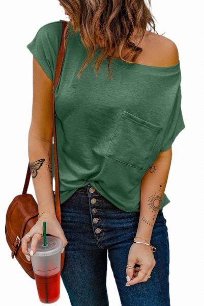 

green pocketed tee with side slits 2023 new 3397#, White