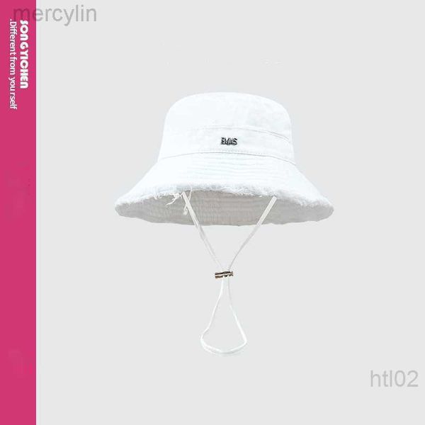 

designer hat casquette jacquemes bucket hat summer washing big brim fisherman hat holiday burr sling sunscreen sunshade hat white, Blue;gray