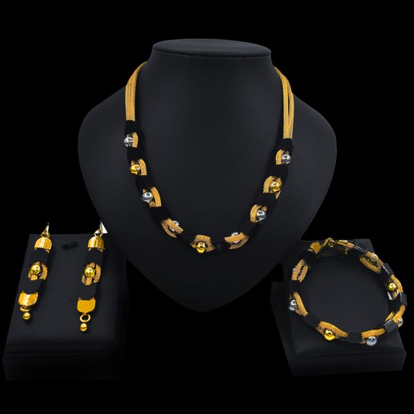 

simple necklace brand jewelry set everyday affordable ladies beautiful and noble three-piece chain jewelry set gift, Black