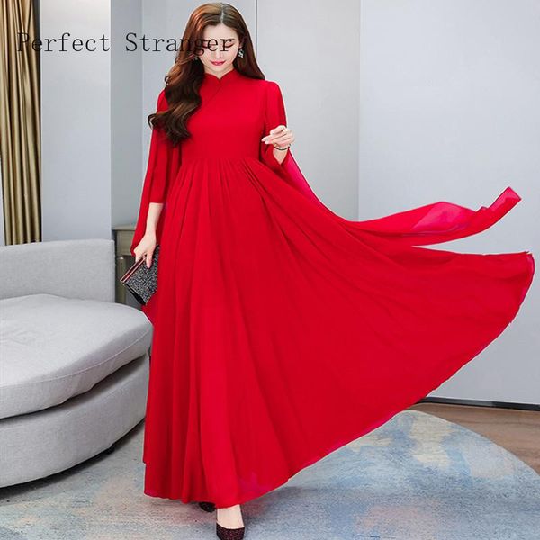 

dresses women evening party dress 2022 spring summer chiffon patchwork long sleeve dress ladies high slit solid maxi dress vestidos, Black;gray