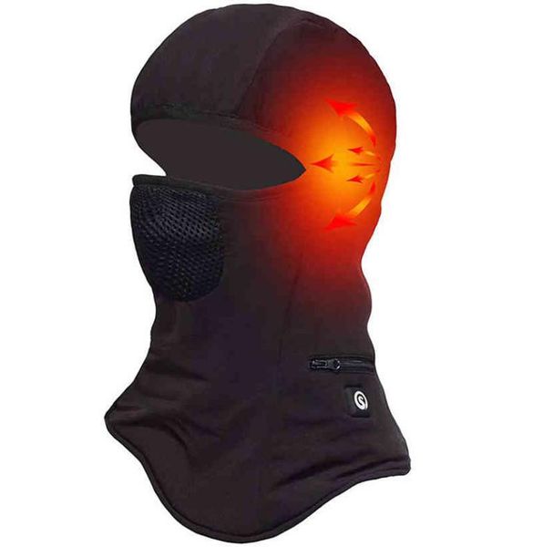 

windproof 74v face balaclava hood rechargeable battery heated motorcycle ski mask hat7470967, Blue;gray