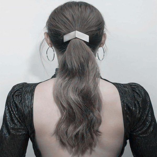 

1 piece silver grey clipin extension hair piece ponytail pigtail wavy curly hair extension grey hair buns for women1798858, Black