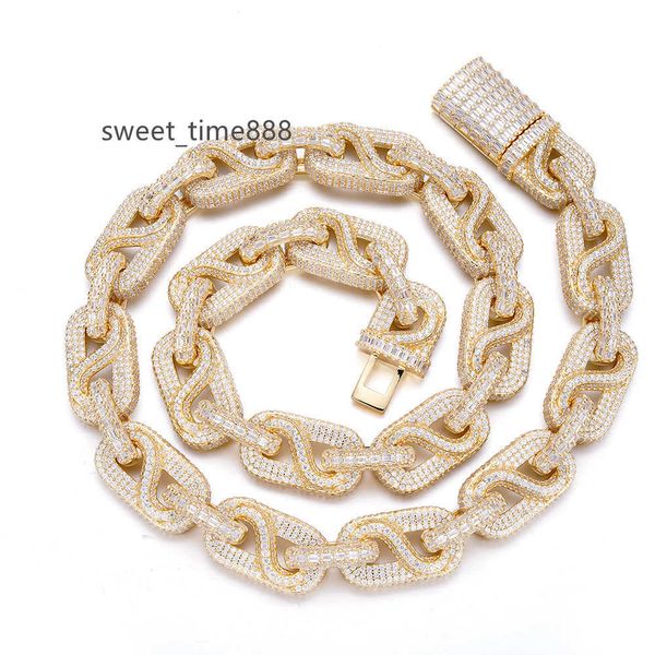 

rapper new jewelry vvs moissanite 14k gold fully iced out baguette zircon 12mm cuban link necklace, Silver