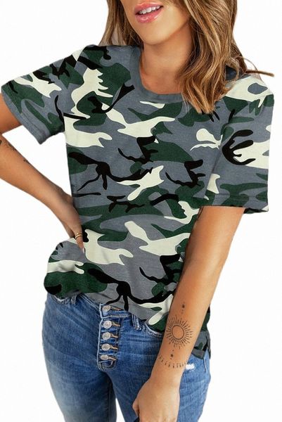 

multicolor crew neck camo side split t-shirt s9qa#, White