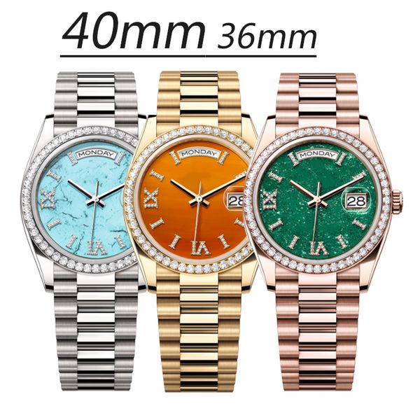 

watches st9 mens with diamond 40mm date automatic machine 36mm womens watch gold 904l stainless steel strap sapphire hidden folding buckle w, Slivery;golden
