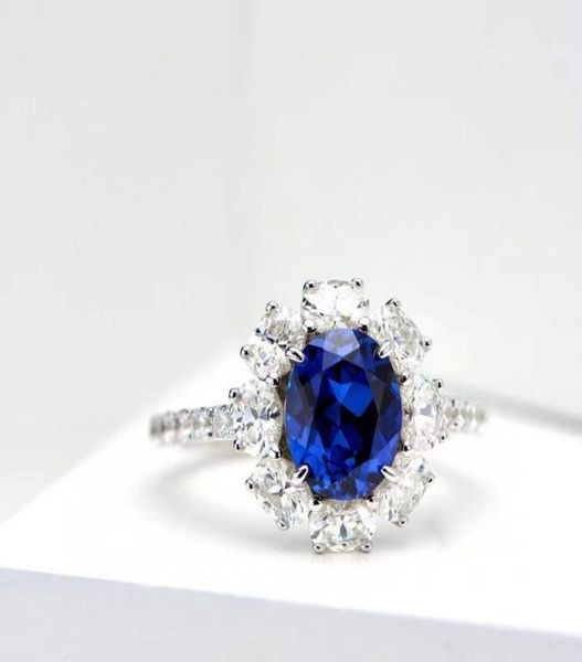 

brand luxury s925 sterling silver blue flower ring women geometric crystal oval diamond rings fine wedding zircon jewelry6147996