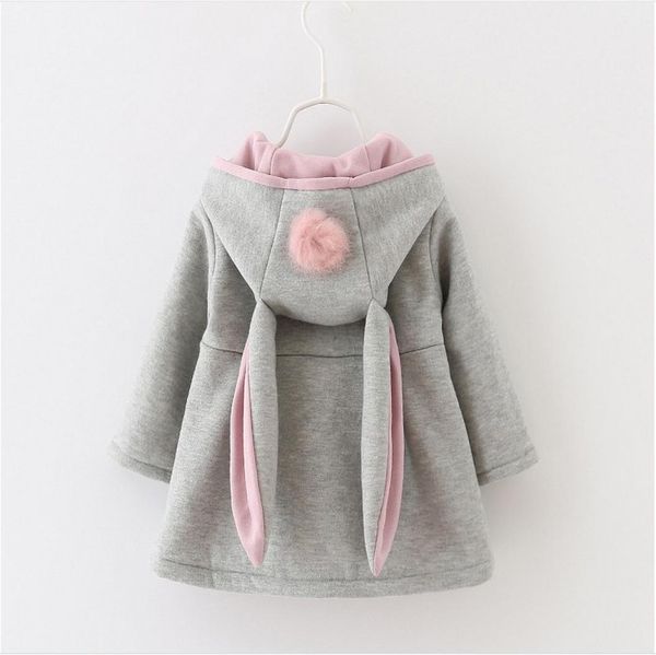 

2016 new autumn winter baby girls rabbit ears hooded princess jacket coats infant girl cotton outwear cute kids jackets christmas 1411700, Blue;gray