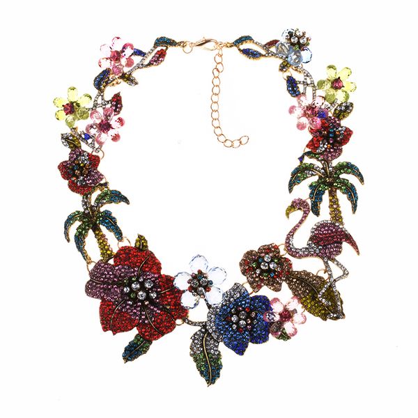 

chokers multicolor crystal flamingo choker necklace women indian vintage statement large collar big bib necklace jewelry 230518, Golden;silver