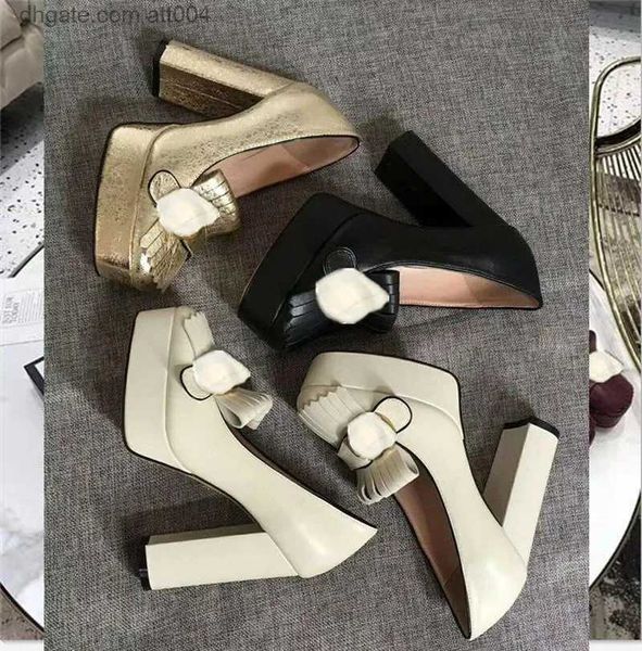 

2023 designer fashion women's formal shoes super high heel water table tassel metal button quality authentic luxury elegant 35-41', Black