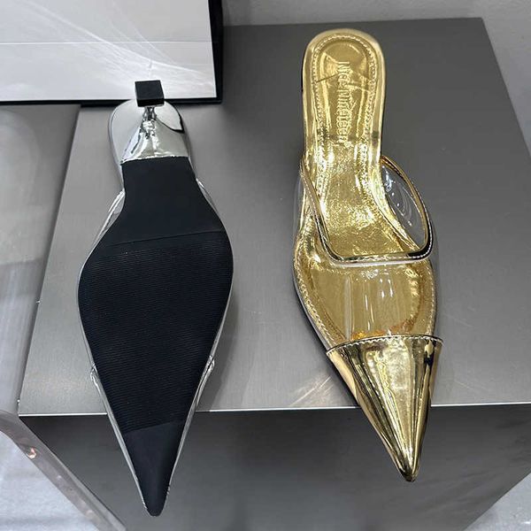 

nxy slippers women medium heels pumps shoes mules 2023 luxury transparent fashion female pointed toe shallow ladies slides 230511, Black