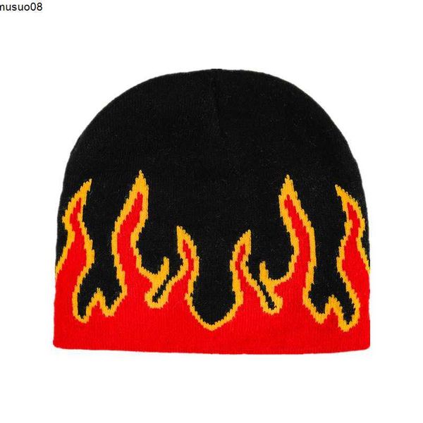 

beanie/skull caps fashion jacquard flame beanies hip-hop warm knitted hats bonnet caps j230518, Blue;gray