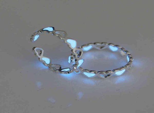 

adjustable hollow heart luminous ring glow in dark silver color s for women friends gift vintage fashion jewelry4347187