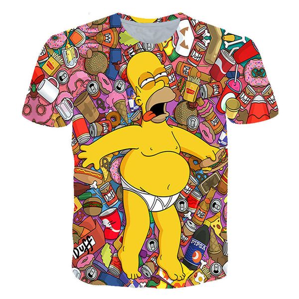 

simpson t-shirt printed digital 3d men's casual top, White;black