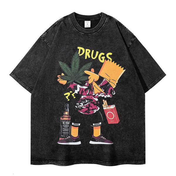 

spring/summer new fashion brand high street couple t-shirt american short sleeve men's loose print wash, White;black