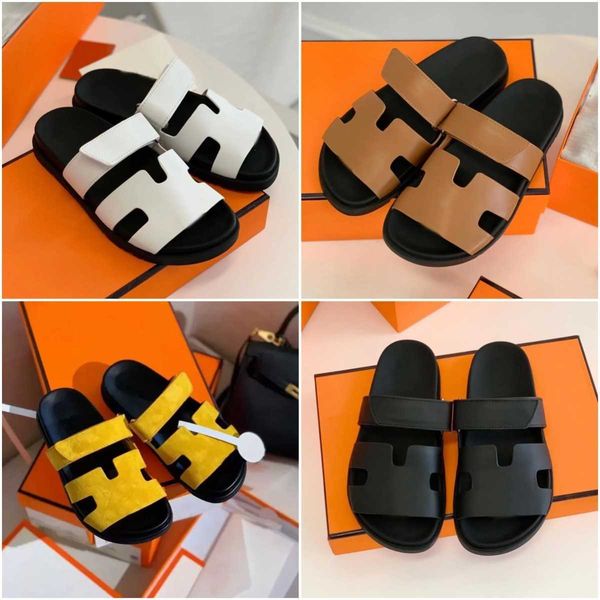 

casual shoes designer h slippers womens leather sandals men women summer beach flat slipper, Black