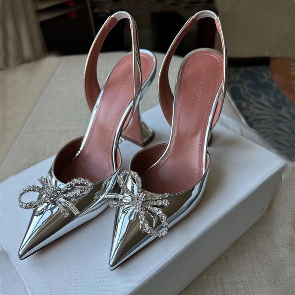 

amina muaddi begum shoes crystal-embellished silver mirror face pumps slingbacks spool heels sandals for women luxurys designers dress shoe, Black