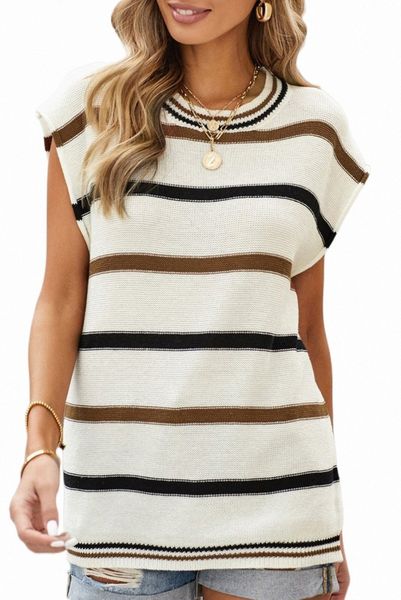

white striped short sleeve knit 2023 new d5ep#