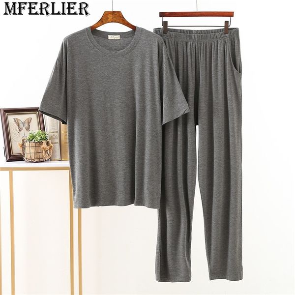 

men's sleepwear plus size 8xl 150kg men modal pajamas sets o neck summer modal home wear soft sleep wear short sleeve and long pants 23, Black;brown