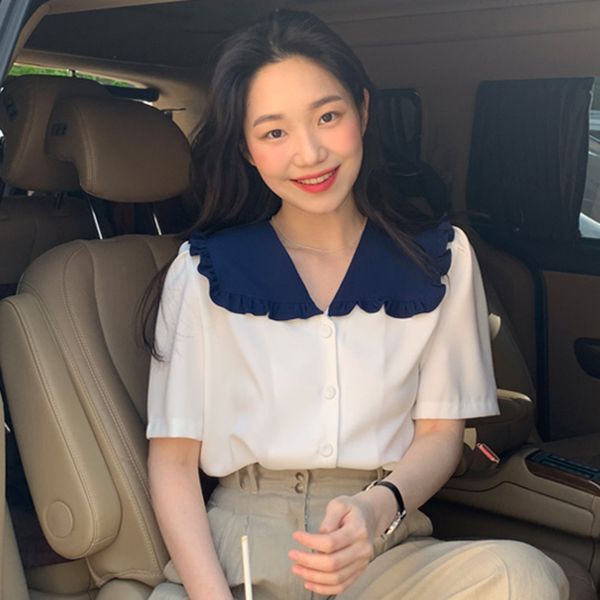 

women's blouses shirts korean preppy style peter pan collar short sleeve shirt women summer small fresh blouse woman cute blusa white