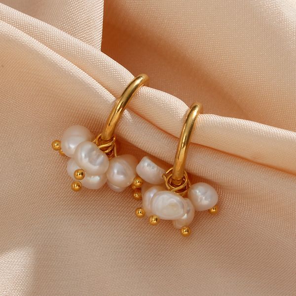 

stud super elegant delicate small freshwater pearl hoop earrings 18k gold plated tarnish stainless steel mini earring 230517, Golden;silver