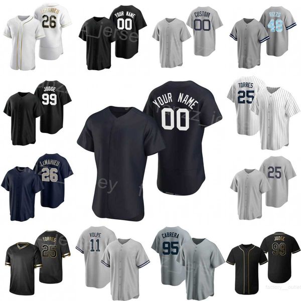 

baseball 11 anthony volpe jerseys 95 oswaldo cabrera 26 dj lemahieu 99 aaron judge 48 anthony rizzo 25 gleyber torres gerrit cole clay holme, Blue;black