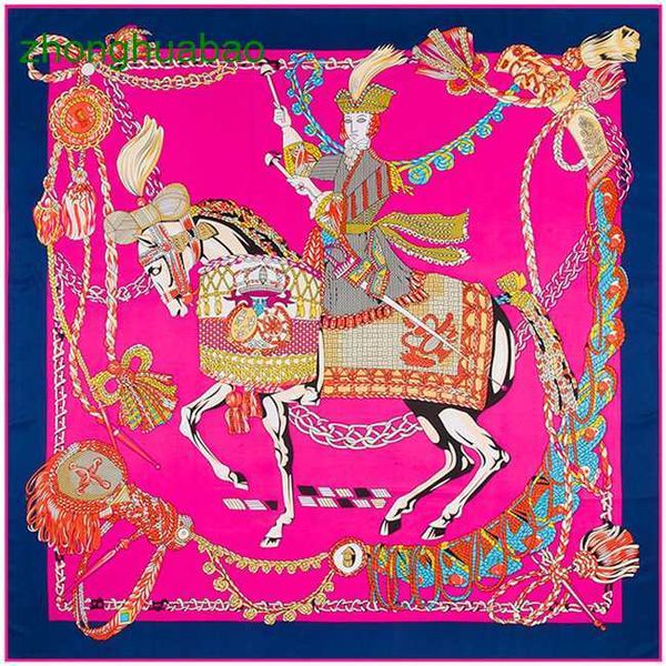 

hemres designer scarves new style 130cm red peach k warrior horse triumph women's simulated silk twill large square scarf, Blue;gray
