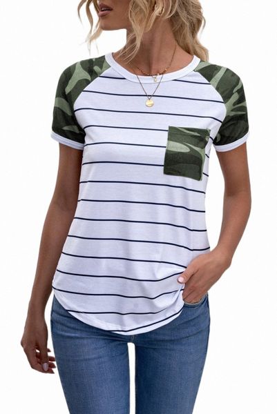 

green striped camo pocketed patch tee 2023 new h8dl#, White