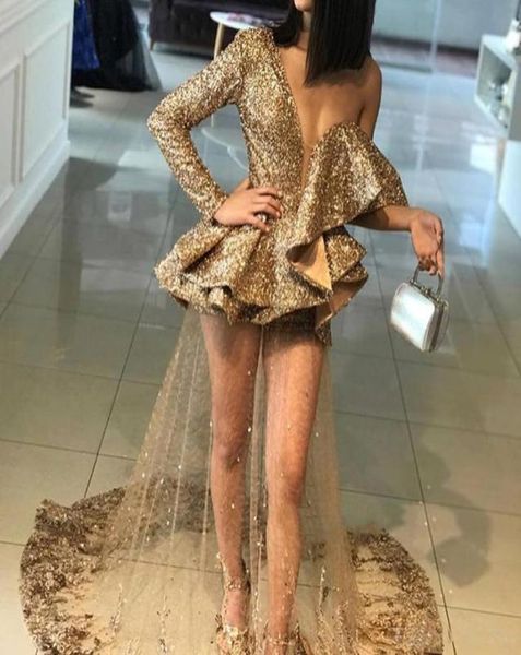 

sparkly sequins gold appliques prom dresses mermaid ruffles one shoulder women occasion party dresses evening gowns custom ma3117074, Black
