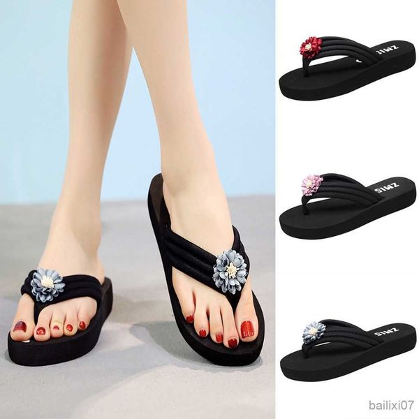 

slippers flip women's slippers summer non-slip toe clip flip womens diamonds support womens flip, Black