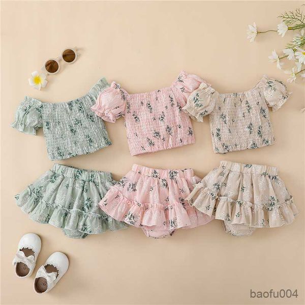 

clothing sets summer girl clothing sets casual style floral print short sleeve ruched and lined shorts baby clothes children kids outfits r, White
