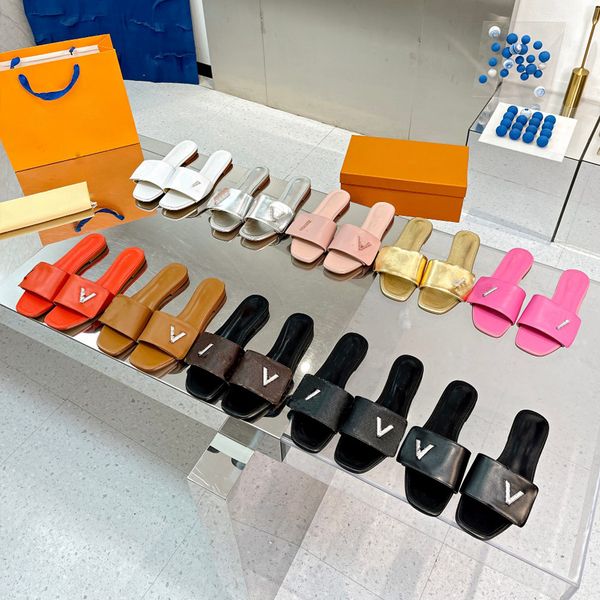 

designer sandal shake flat mule women metallic lambskin slipper letters embossed slides summer sandals chunky heeled sandals, Black