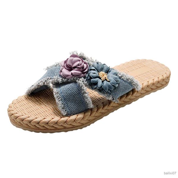

slippers elegant woman shoes womens sandals flat sandals summer sandals denim cross women's beach sandals summer slippers sandalias muj, Black