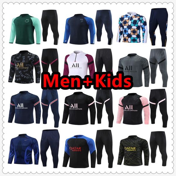 

21 22 23 psgs tracksuit soccer jersey psgs messis mbappe classic style training suit half pull long sleeve sergio ramos verratti icardi kids, Black;yellow