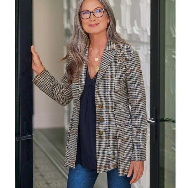 

plaid blazer autumn and winter long sleeve printed checks top, White;black
