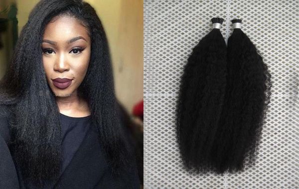 

itip hair extensions kinky straight brazilian virgin hair 100g coarse yaki remy stick tip indian human hair extensions1156071, Black