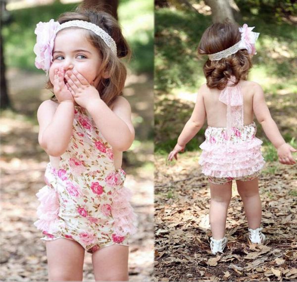 

2019summer new baby girls romper sleeveless triangle newborn romper clothing with lace floral sweet style baby jumpsuit 5pcslot 03609844, Blue