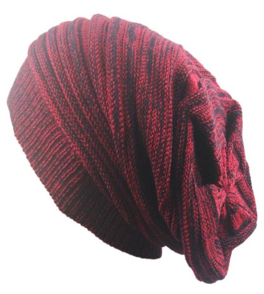 

men women hat mixed color cotton striped hip hop winter warm hat scarf beanies knit long loose hats gorro headdress1179892, Blue;gray