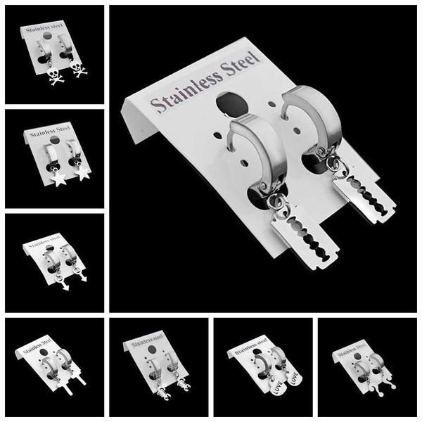 

stud 1 pair punk multiple styles stainless men's stud earrings men's razor earrings women gothic street pop hip hop skull earrings, Golden;silver