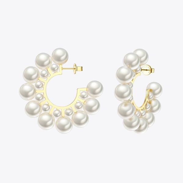 

huggie enfashion pearl hoop earrings for women gold color round earring big circle hoops earings fashion jewelry pendientes aros eb1094, Golden;silver