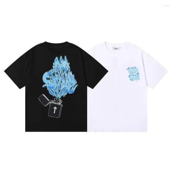 

t trapstar men cotton tees casual loose o-neck t-shirt, White;black