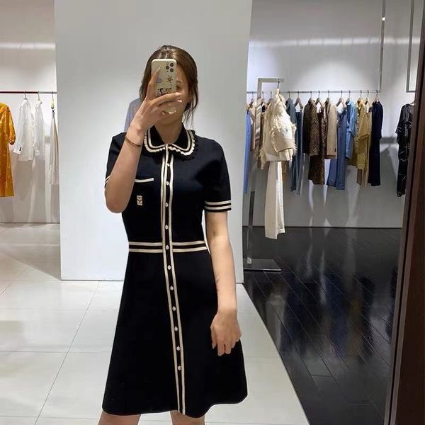

23 6sf sandro knitted dress badge temperament color black, Black;gray
