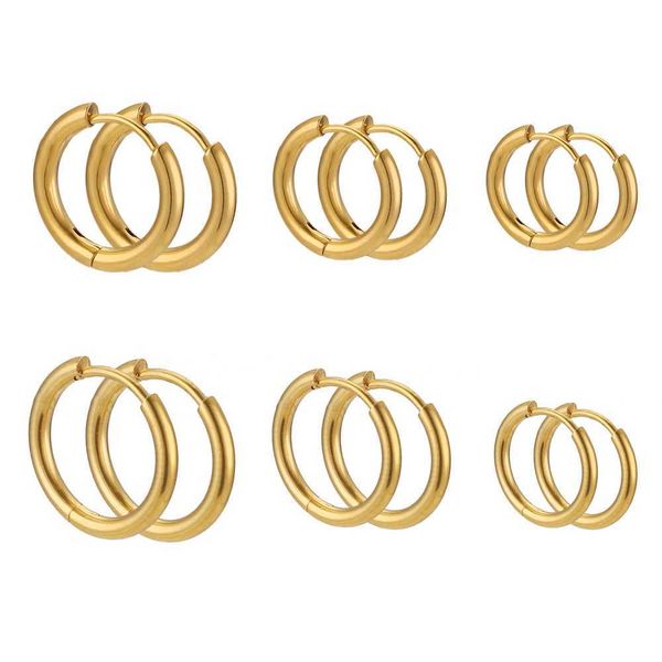 

stud 6pcs stainless steel hoop earrings women earrings men punk hiphop bijoux gift fashion plated 18k gold jewelry piercing accessory z0517, Golden;silver