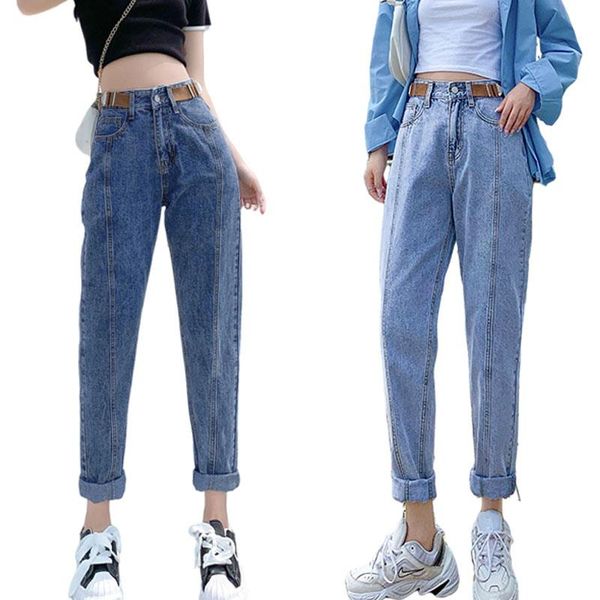 

jeans high waist jeans new 2021 harem pants woman denim cotton loose jeans fashion ladie ninepoint girls versatile straight trousers, Blue