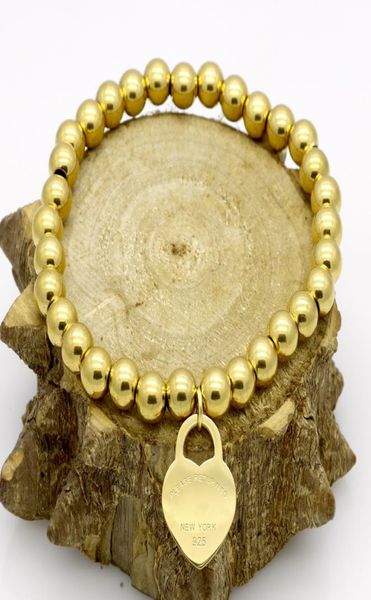 

charm bracelets jewelry gold bangle 316l stainless steel luxury heart beaded chain bracelet women fine trendy beads round designer2805326, Golden;silver